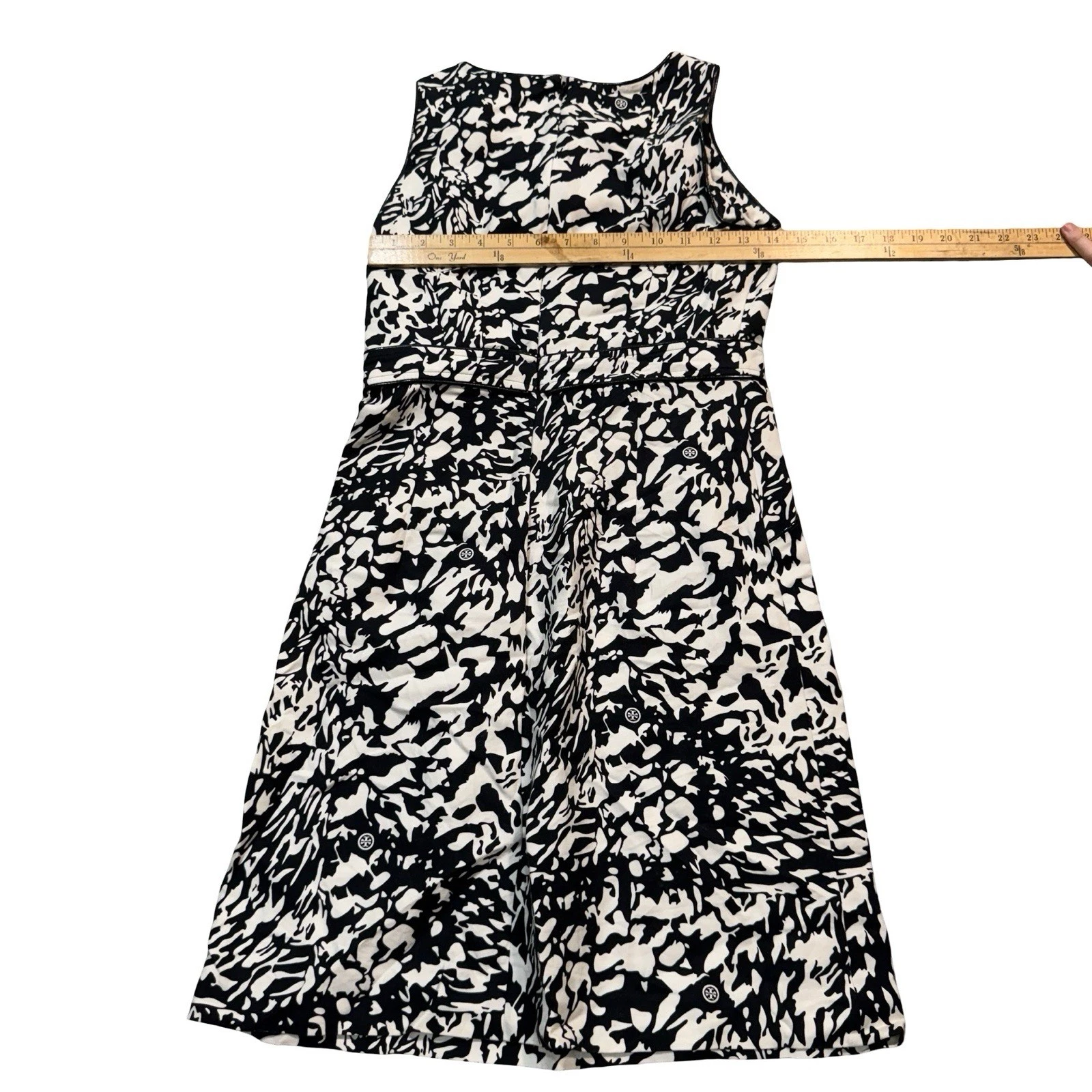 Abito midi tubino geometrico cotone seta bianco e nero Tory Burch tg 2