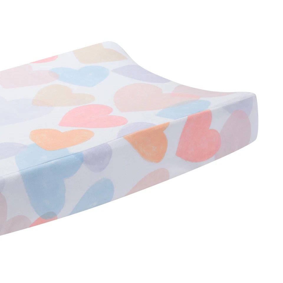 Cubierta de almohadilla cambiadora para bebé/infante rosa/púrpura corazones arco iris originales para dormir Foto 3 de 4