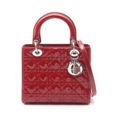 Christian Dior DIOR Handbag Red Enamel Leather 2-Way with Shoulder Strap #RC1705