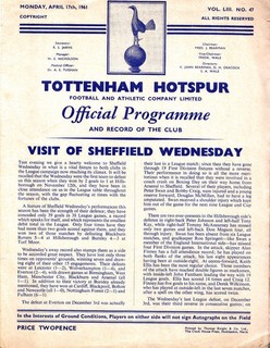 TOTTENHAM V SHEFFIELD WEDNESDAY APRIL 1961 Programme