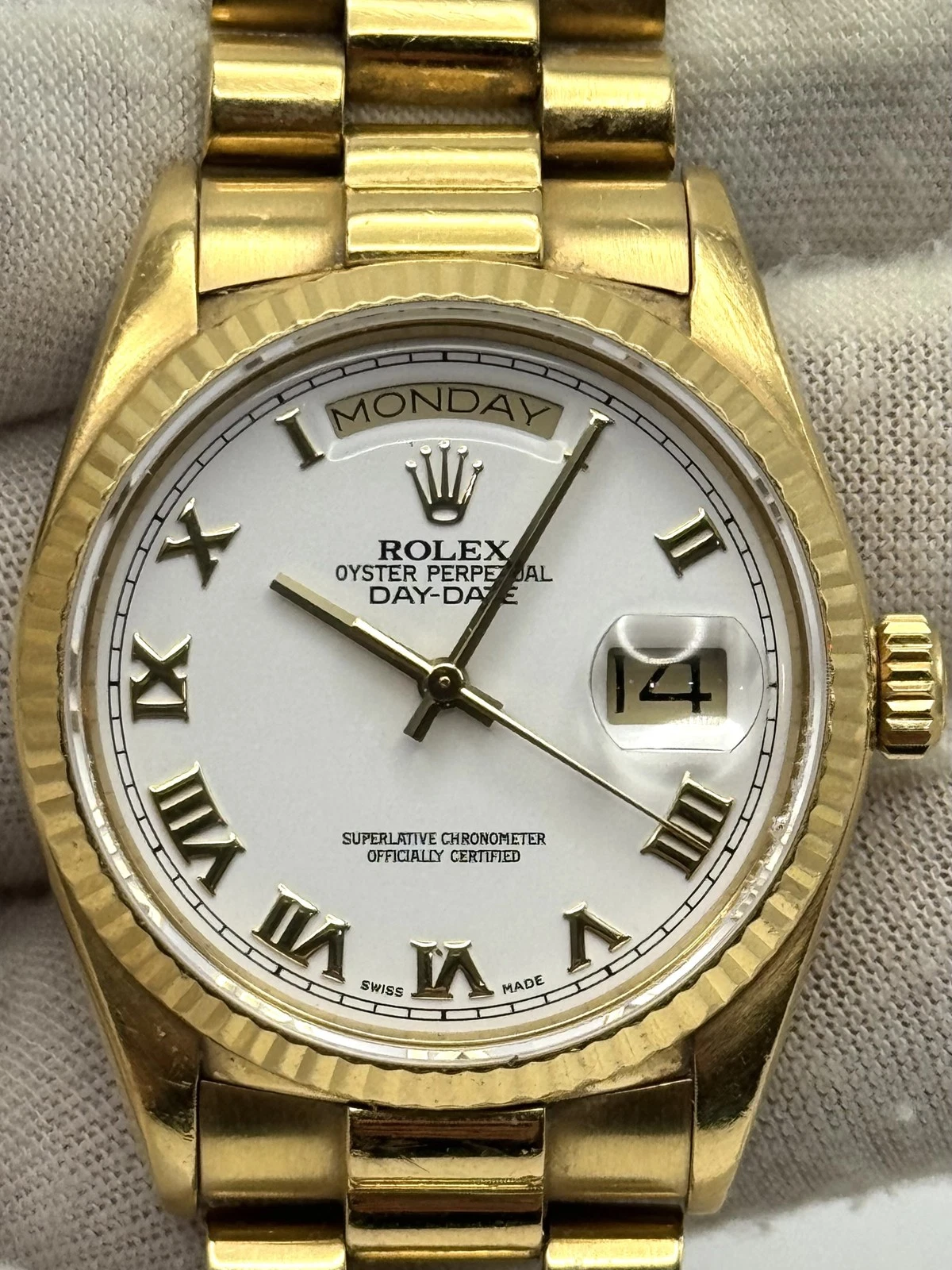 Rolex Day Date 36mm White Roman Dial Yellow Gold Bracelet 18038 - 1987