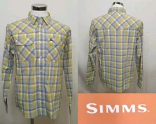 Simms Brackett LS Shirt Men's M Sumac/Midnight Window Plaid UPF NWT #Z4627