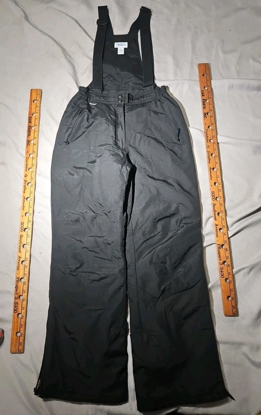 Slalom Ski Bibs Womens Small Black Nylon Ankle and Zip Pockets Insulated Outdoor