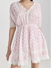 New LoveShackFancy Newton Poppy Pink Floral Ruffle Lace Mini Dress Sz XS