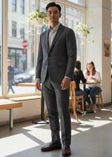 Banana Republic Men's Suit Gray Window Pane Marzotto Italian Wool 40R Slim Fit