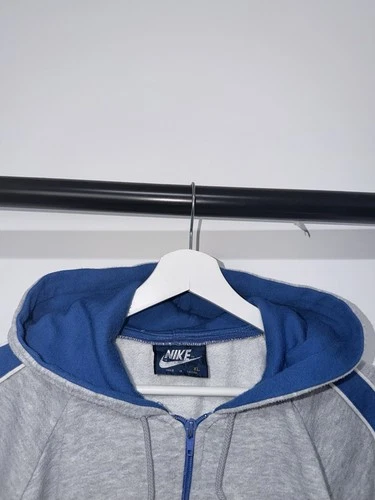 Vintage 80s Nike Blue Tag Full Zip Hoodie | Heather Grey w/ Blue Striped Sleeves image 6