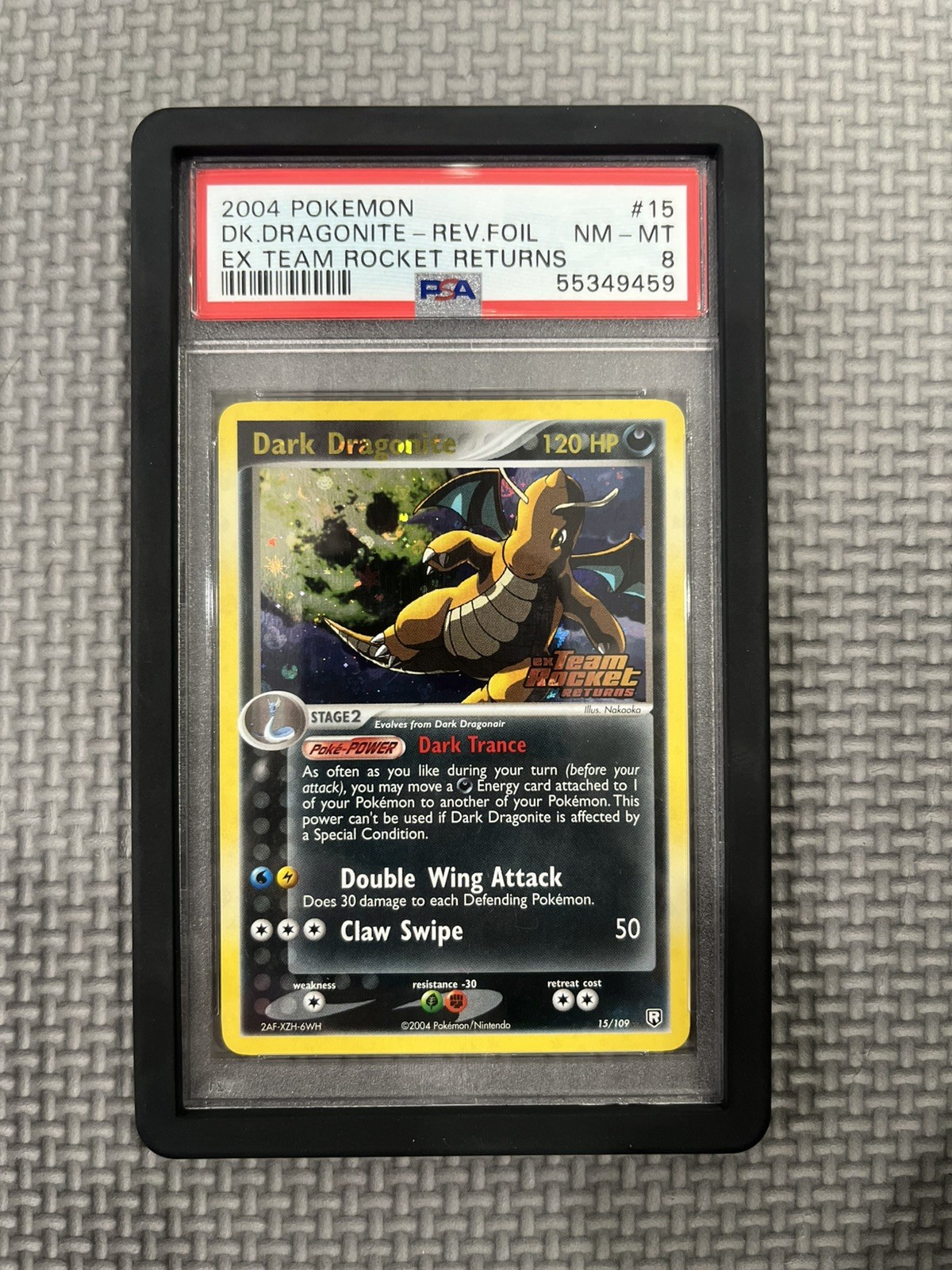 Pokémon card-Dark Dragonite Reverse Holo 15/109-PSA NM 8-EX Team Rocket Returns
