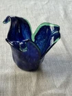 Hand blown art glass MURANO White Crystal cobalt blue and Turquoise Vase