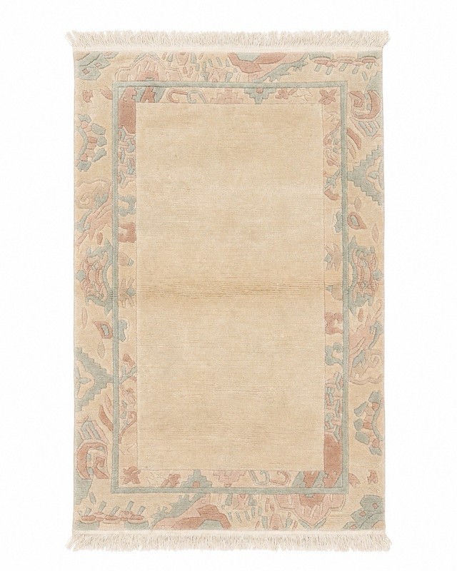 Vintage Oushak Style Wool Area Rug Handmade Ivory Sage Pastel Floral 3’10x5’1