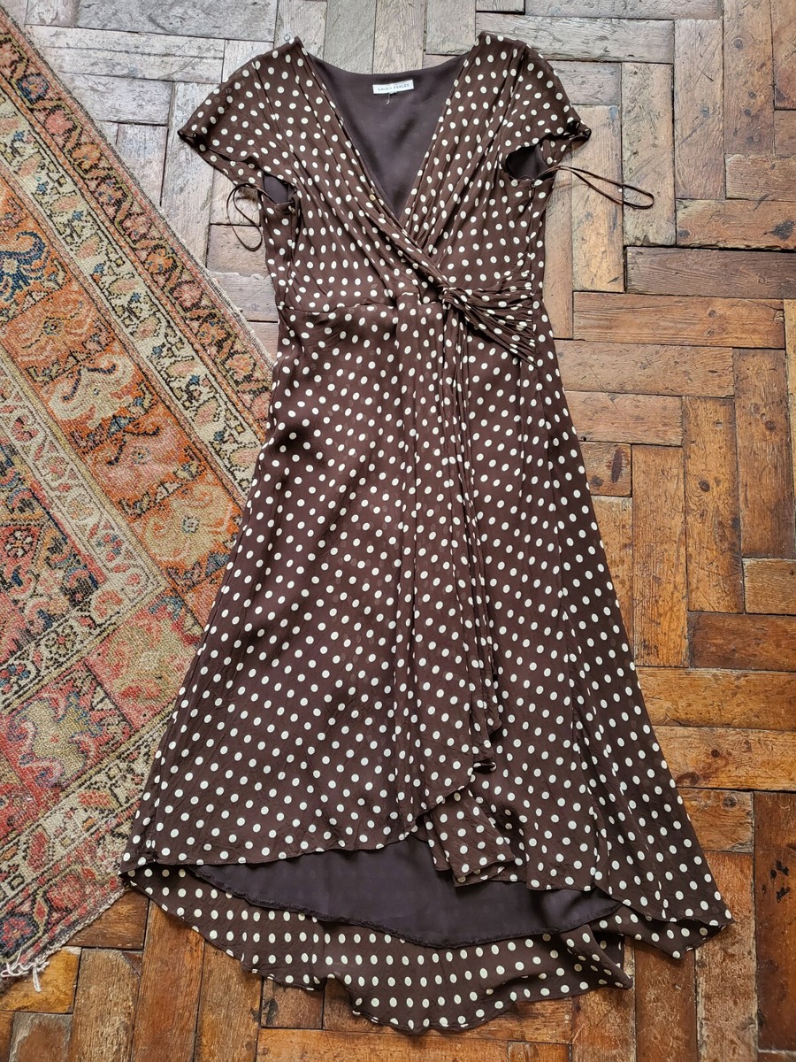 Vintage 1990s Laura Ashley Polka Dot Flowy Dress Small