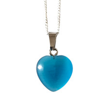 Pearlescent Blue Hart Pendant - 18" Silver Plated Chain