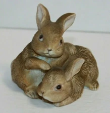 Vintage Homco Baby Brown Bunnies Figurine 1455