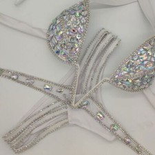 Fashion Women V Collar Rhinestone Swimwear Bikini Set Push Up Swimsuit Costume