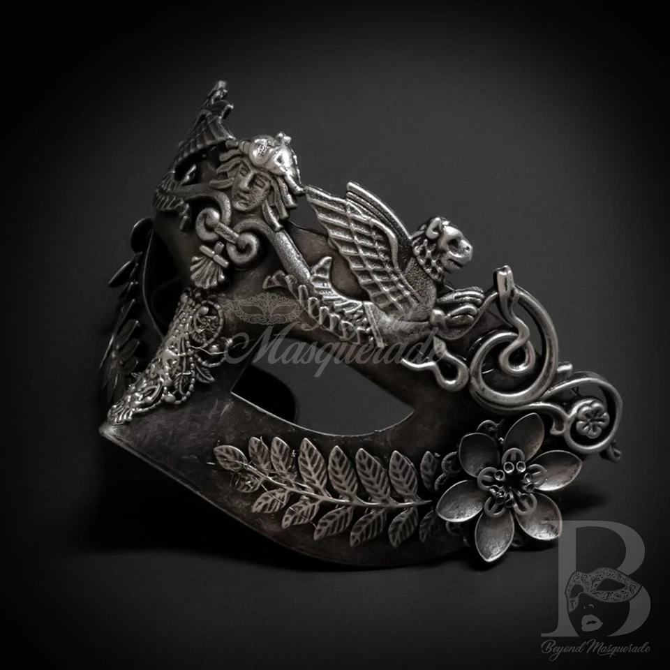 Mens Roman Warrior Venetian Costume Theatre Masquerade Ball Mask [Silver] - Image 3 of 4