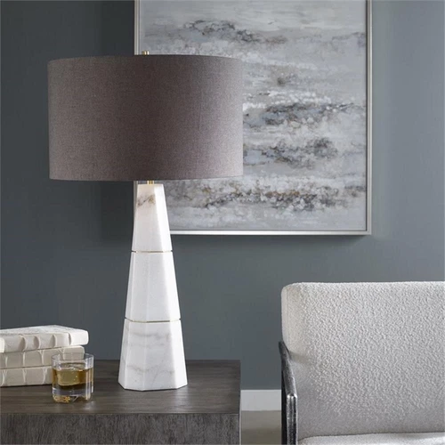 Uttermost Citadel Contemporary Marble Iron and Fabric Table Lamp - Elegant White - Picture 7 of 8