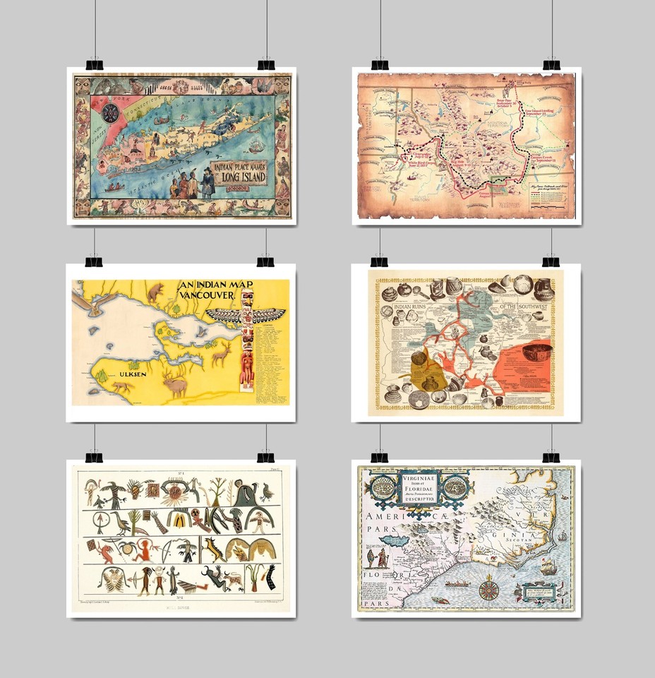 Indians of the USA Native American Tribes Pictorial Map Wall Poster ...