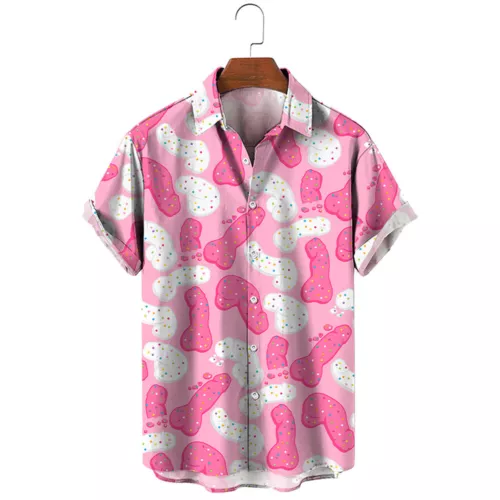 Mens Novelty Button Shirt Fun 3D Printed Short Sleeve T-Shirt Hawaiian Beach-Top - Picture 5 of 17