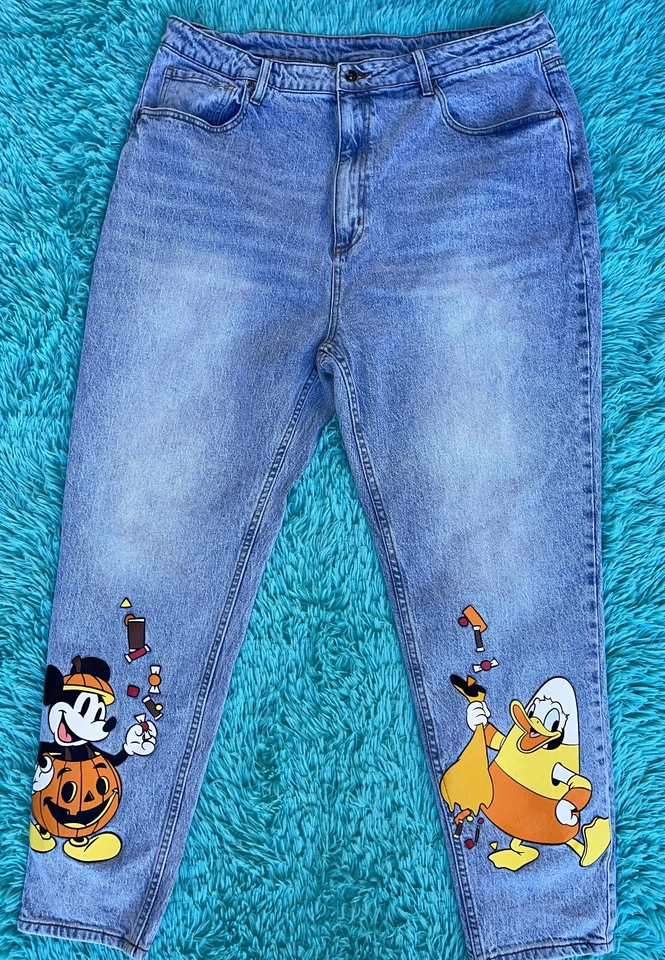 Pantalones de mezclilla Disney Her Universe para mujer 19 Mickey Donald Halloween azul tiro alto mamá Foto 3 de 4