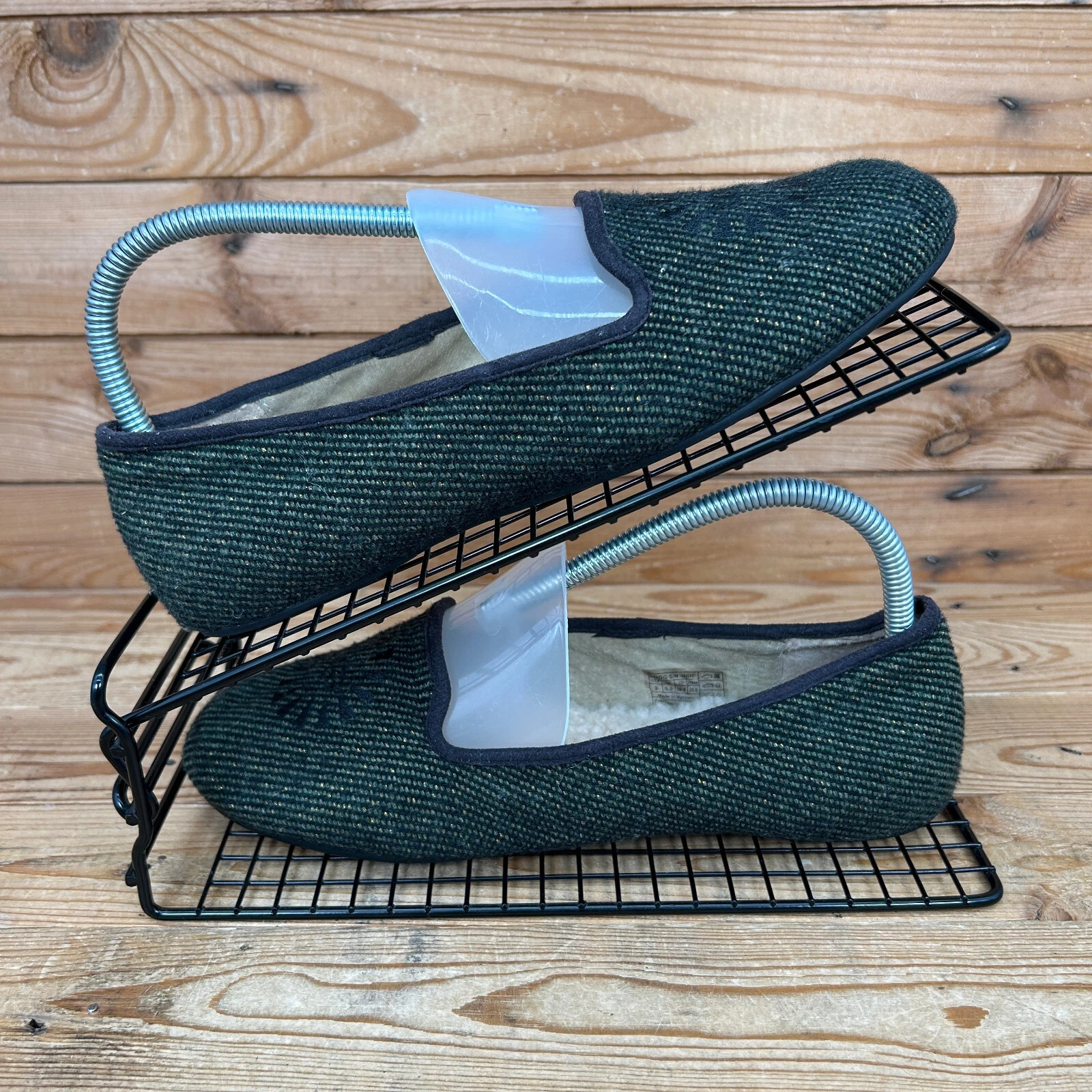 Mocassini UGG pantofole donna taglia UK 6 5 verdi tweed foderati in pelliccia di pecora mocassino