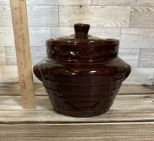 Vintage Marcrest 6” Stoneware Bean Pot - Made in the USA - Daisy & Dots