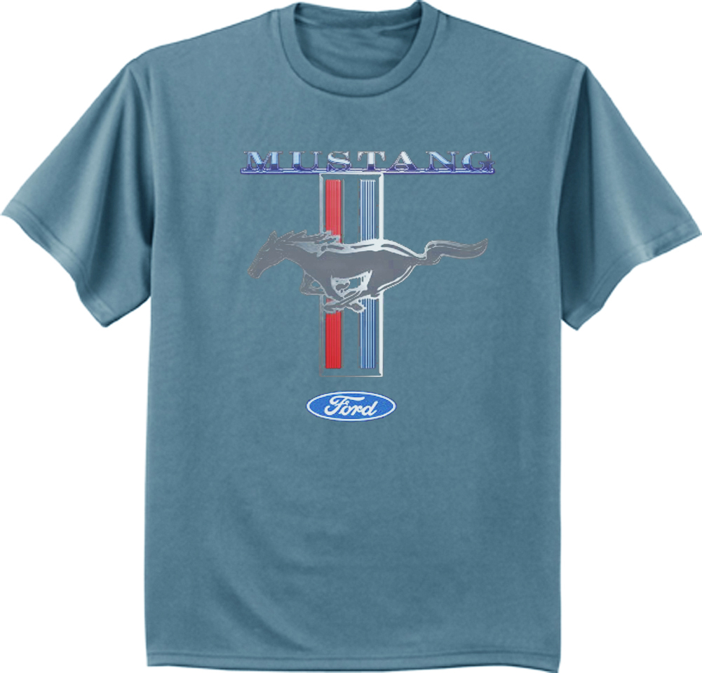 T shirt da uomo classica Ford Mustang tri bar pony design taglia blu