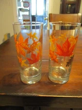 Libby Crisa Fall Seasonal  maple & oak leaves highball Tumblers set 6 1/4'' tall