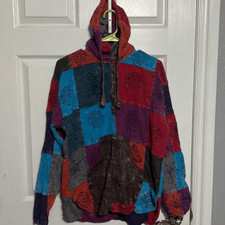 Vintage Patchwork Cotton Boho Hippie Aztec Lightweight Hoodie - Women s Lg