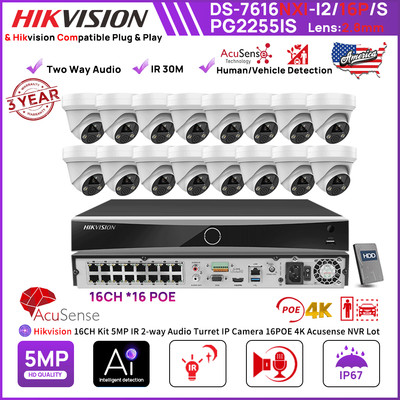 Hikvision 4K 16CH CCTV System Lot 16POE Acusense NVR 5MP IR 2 way Talk IP Camera