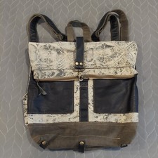 Myra Bag Foldover Backpack Canvas  Leather Weekender LARGE