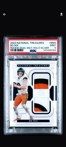 2024 National Treasures Rookie Dual Materials Bo Nix - Holo Silver (RC) - PSA 9