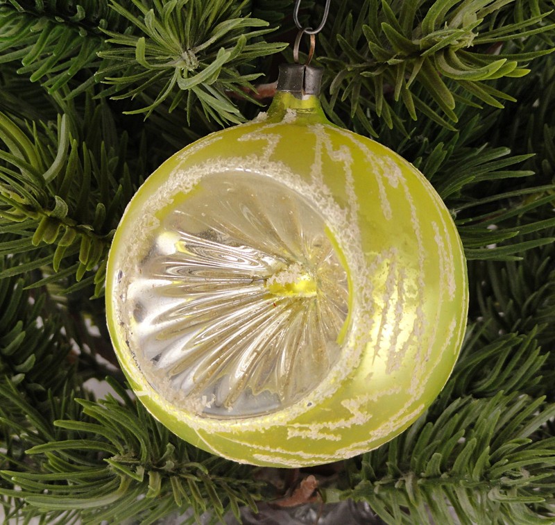 Vintage Yellow West Germany Shiny Brite Glass Mica Indent Christmas Ornament