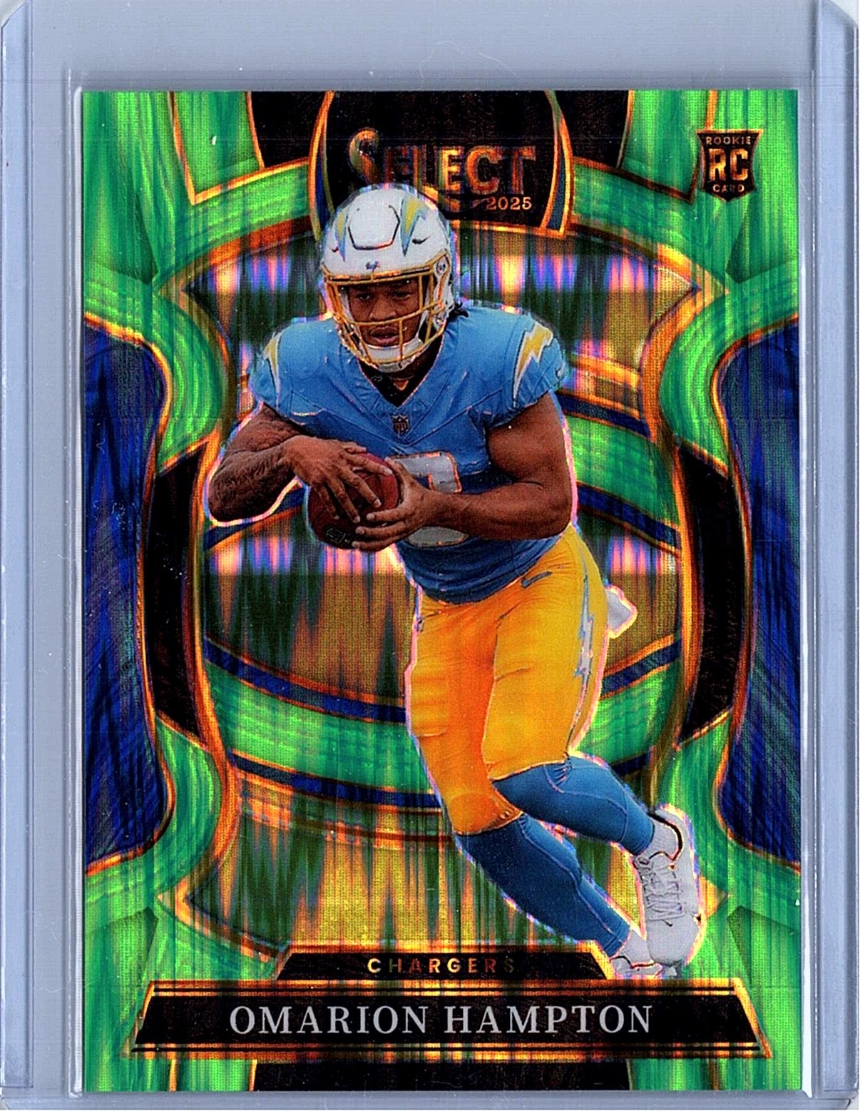2025 Panini Select #2 Omarion Hampton Neon Green Prizm Shock #/699