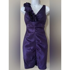 Xscape Petite Purple One Shoulder Cocktail Dress Ruffle Rosette Satin 4P