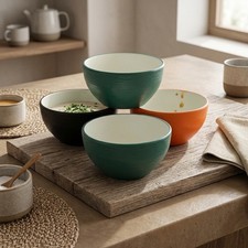 4 Pack 330ml Melamine Rice Bowls Two Tone Matte Soup Bowls for Daily Use