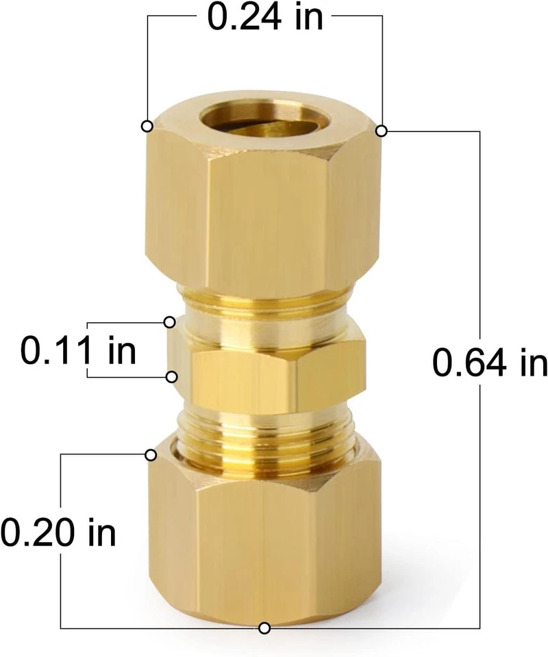 Durable Brass Compression Tube Fitting 3/16" OD Union 10-Pack for All Projects - Image 4 of 4
