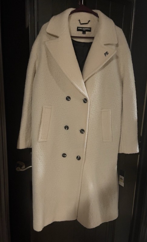 KARL LAGERFELD PARIS White Double-Breasted Overcoat Size M NEW