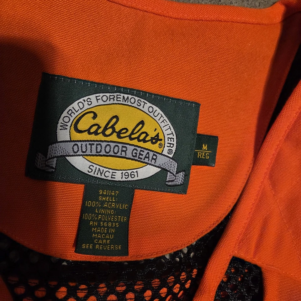 Cabelas Hunting Vest Mesh Back Orange And Black Zip And Pockets - Image 2 of 3
