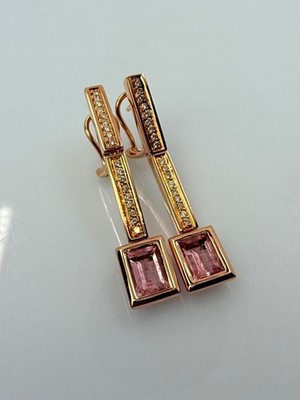 Designer earrings UNIQUE! pink quartz 4.00ct. & Diamonds approx 0.30ct. Rose Gold