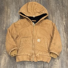 Carhartt Jacket Youth Toddler 4T Quilted Duck Canvas With Hood Full Zip Coat