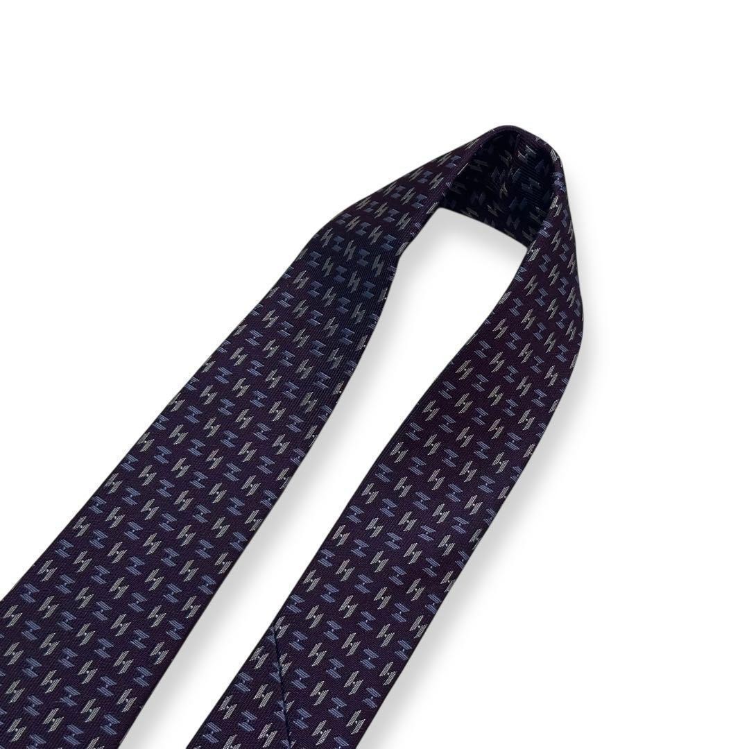 Hermès Necktie Purple H Pattern Jacquard Logo Men's Accessories Used thumbnail 7