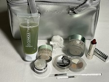 CLINIQUE 6 Pc Makeup  Shampoo W/ Metallic Makeup Bag New