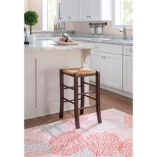 Linon Backless Set of 2 Wooden 24.4" Counter Stools Woven Seat in Walnut