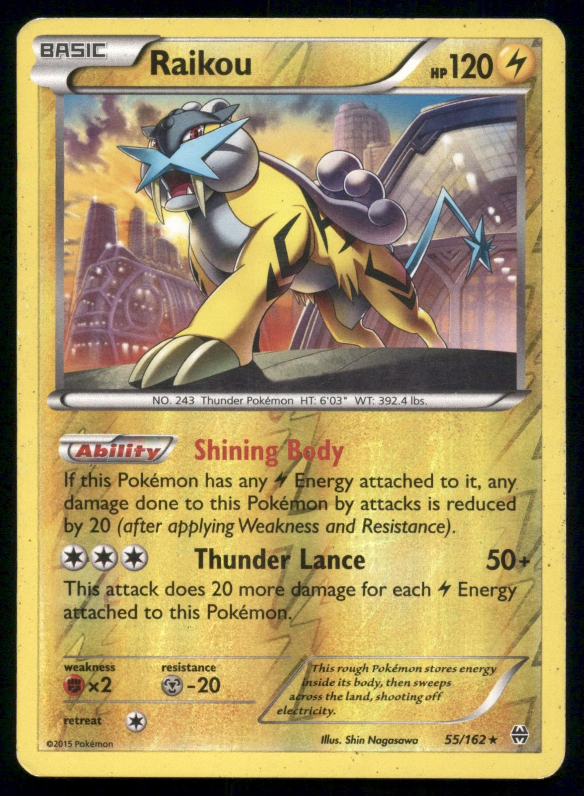 Raikou 55/162 Holo Rare BREAKthrough Pokemon Reverse Holo Heavily Played