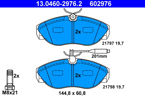 Front ATE 13.0460-2976.2 Brake Pad Set, disc brake for CITROËN,FIAT,PEUGEOT