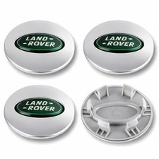 Land Rover "Set of 4 Land Rover Wheel Center Caps - Silver with Green Logo"
