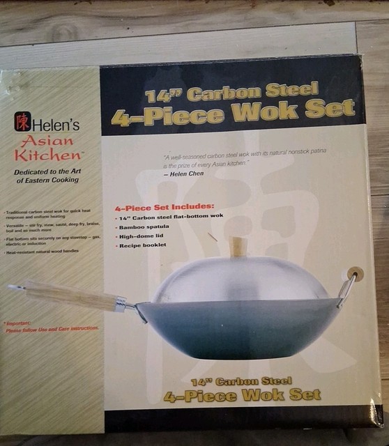 Helen's Asian Kitchen 14-Inch Carbon Steel Flat Bottom Wok