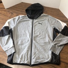 Puma SE Way 1 Track Jacket Mens L DE-91074 Herzogenaurach Hood Full Zip Gray Blk