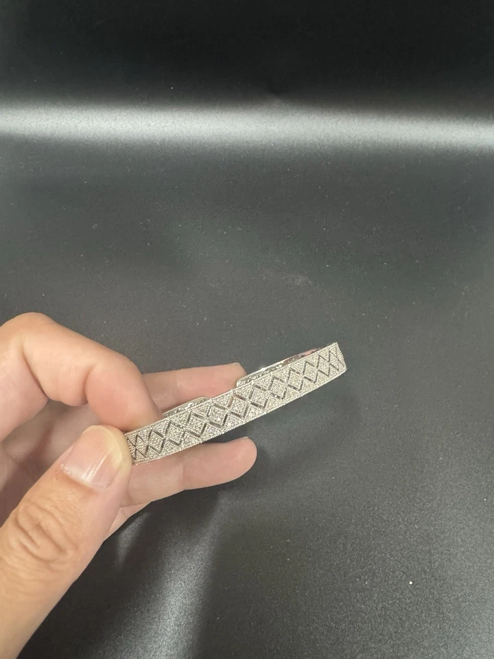 RPG Signed Sterling Silver  Diamond Hinged Cuff Bracelet 25g  6.5" - Image 2 of 4