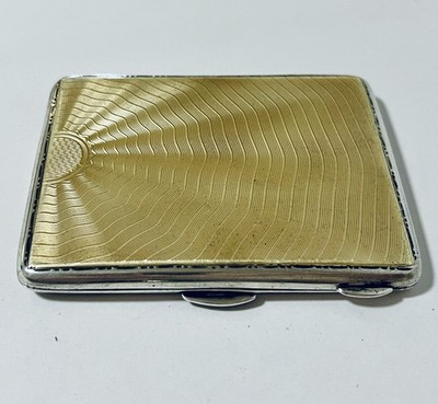 Antikes Art Deco massives Sterling Silber Zigarettenetui Guilloche Emaille 1937