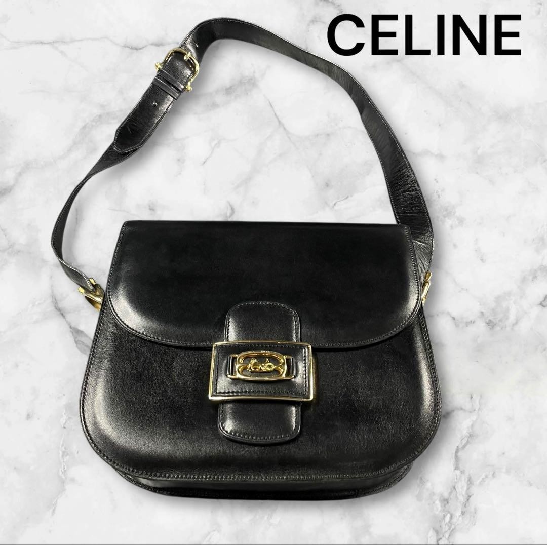 Celine Black Leather Shoulder Bag with Gold Hardware, Excellent Condition